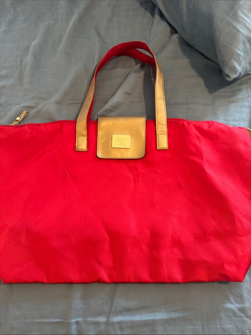 Liz Claiborne Red Nylon Tote with Gold Accents